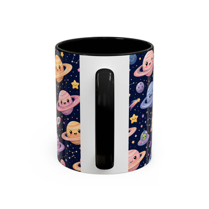 Accent Coffee Mug  (11/15 oz) - Kawaii Saturns in a Starry Space