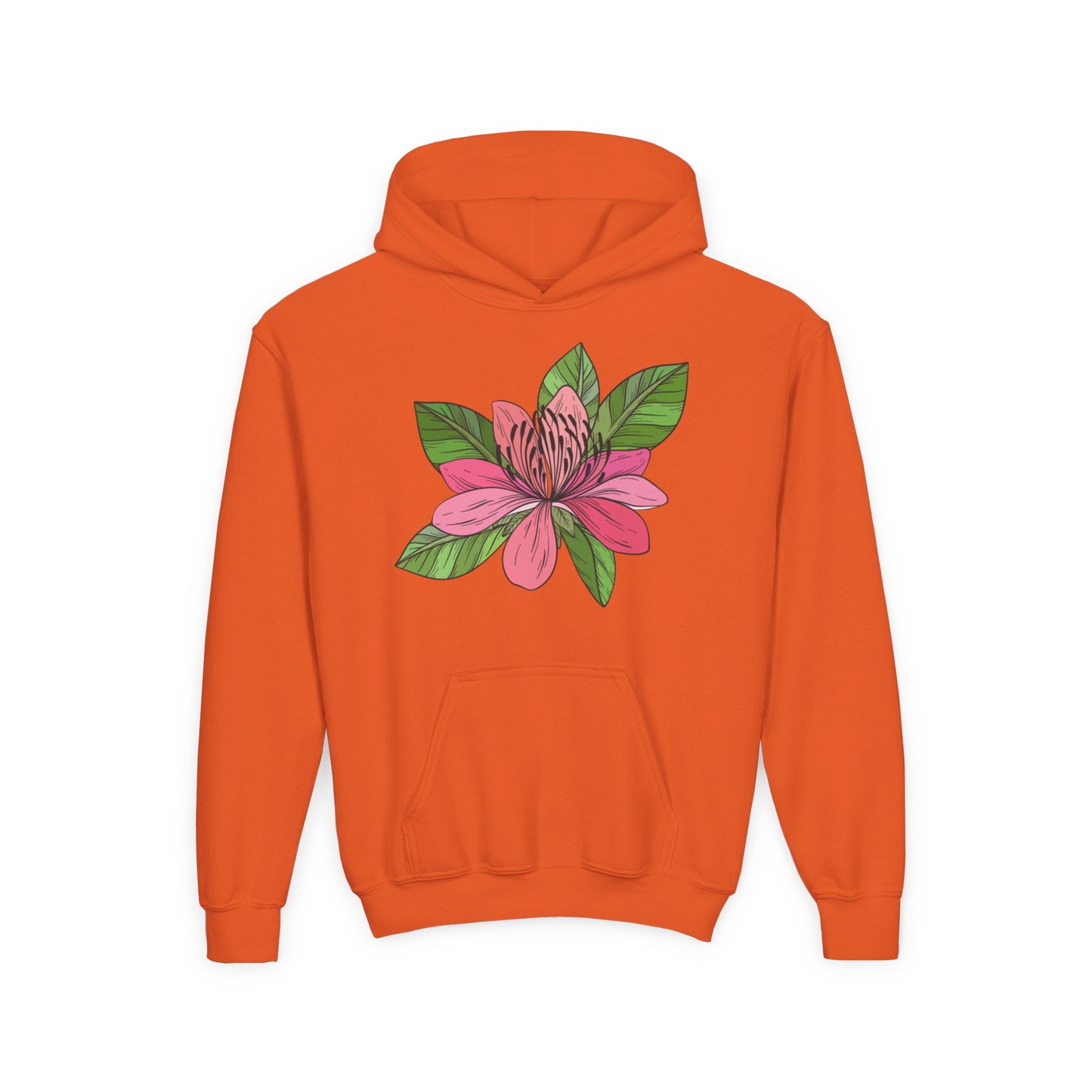 Youth Heavy Blend Hooded Sweatshirt -  Pink flower