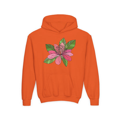 Youth Heavy Blend Hooded Sweatshirt -  Pink flower Printify