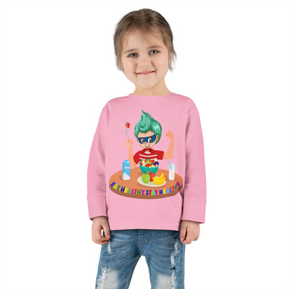 Toddler Long Sleeve Tee - super kiddo eating healthy food - [[{"value":"Wonderwear Kid"}]]