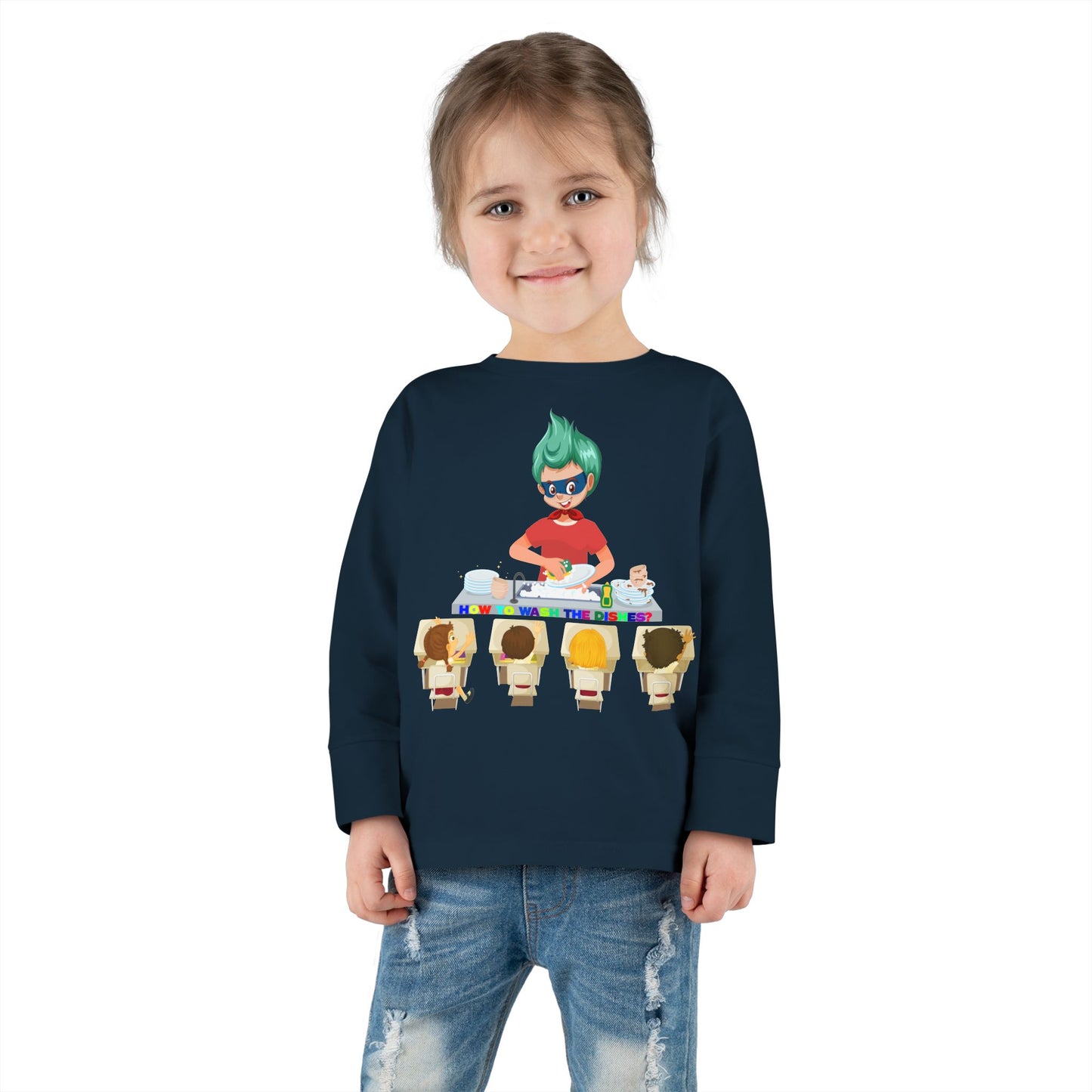 Toddler Long Sleeve Tee - Little kiddo teaching to wash dishes - [[{"value":"Wonderwear Kid"}]]