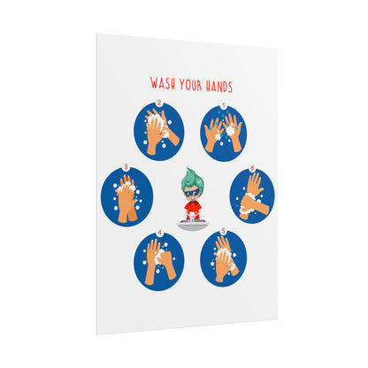 Rolled Posters - Super kiddo teaching how to wash hands - [[{"value":"Wonderwear Kid"}]]
