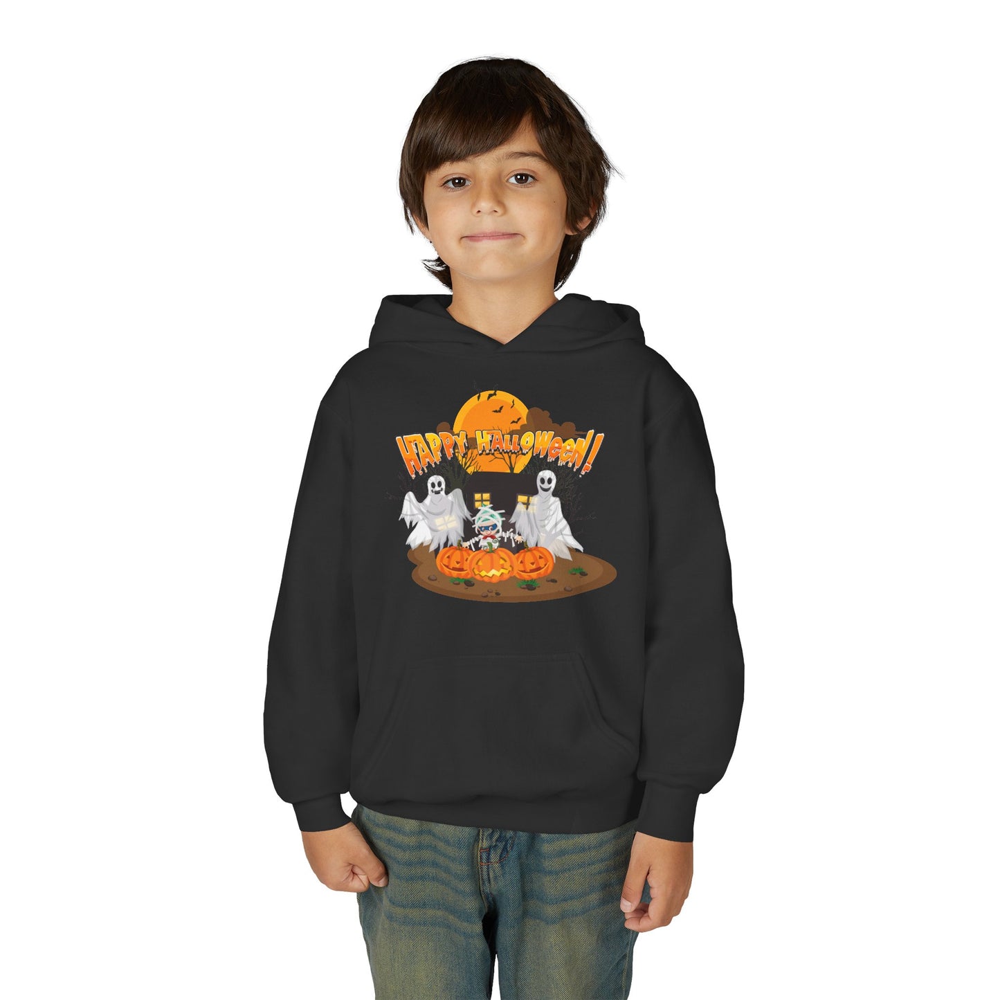 Youth Heavy Blend Hooded Sweatshirt - Super kiddo with ghost