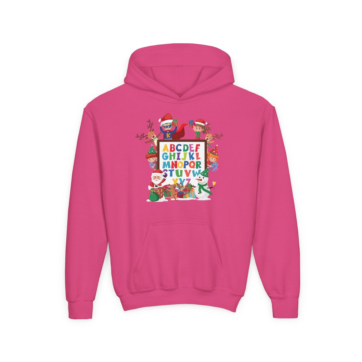 Youth Heavy Blend Hooded Sweatshirt - Christmas alphabet with super kiddo