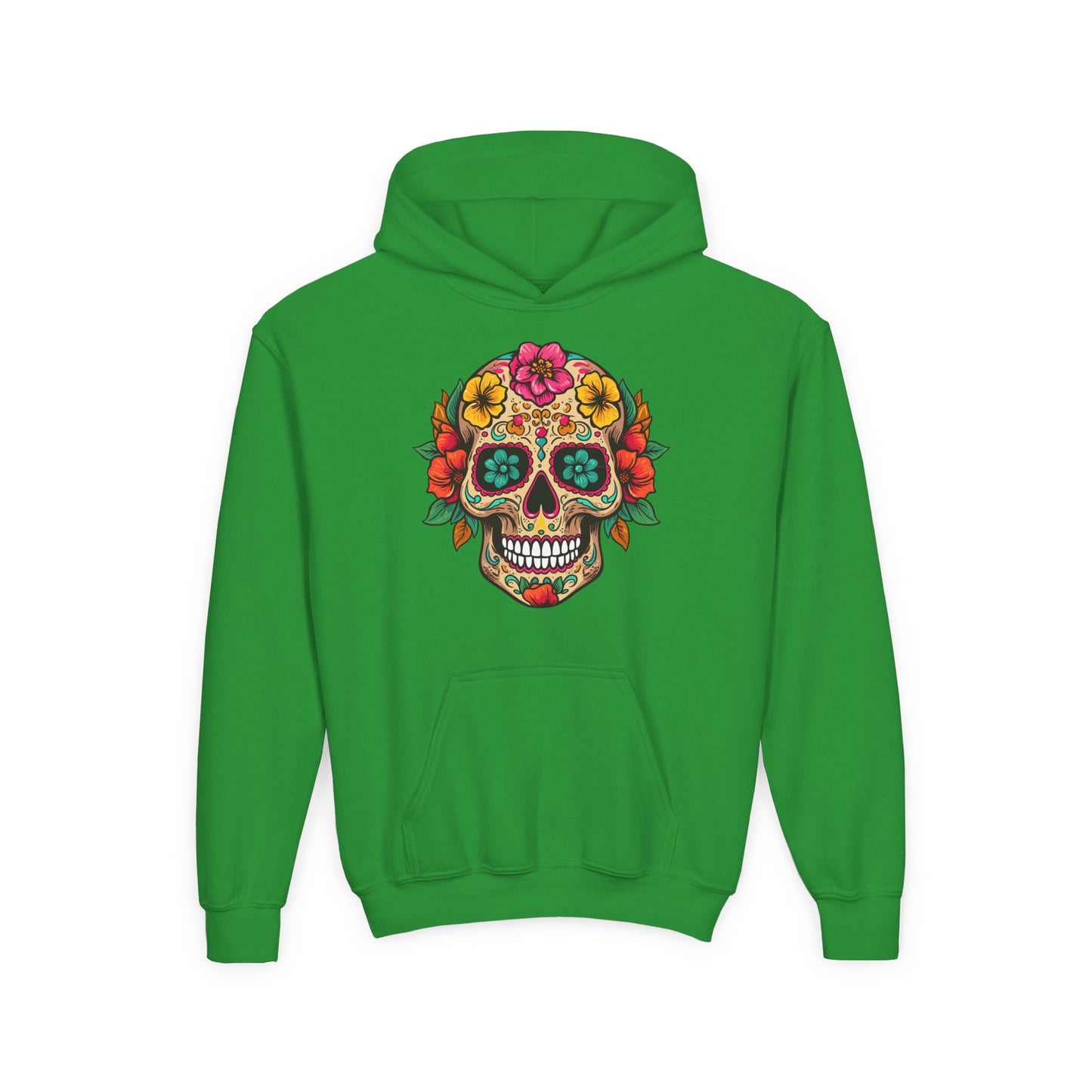 Youth Heavy Blend Hooded Sweatshirt - Colorful Skull Floral