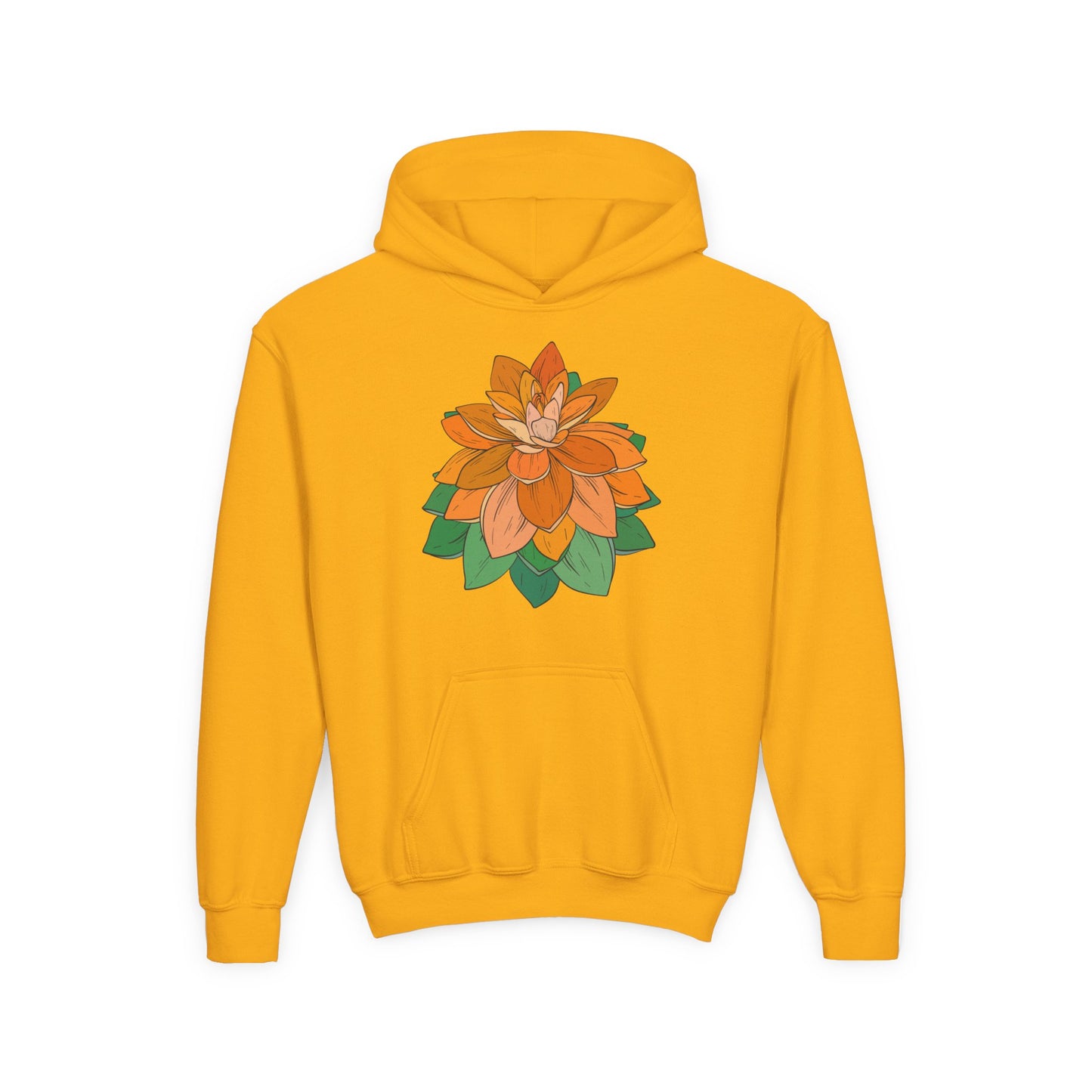 Youth Heavy Blend Hooded Sweatshirt - Orange flower