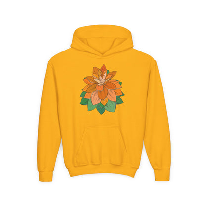 Youth Heavy Blend Hooded Sweatshirt - Orange flower Printify