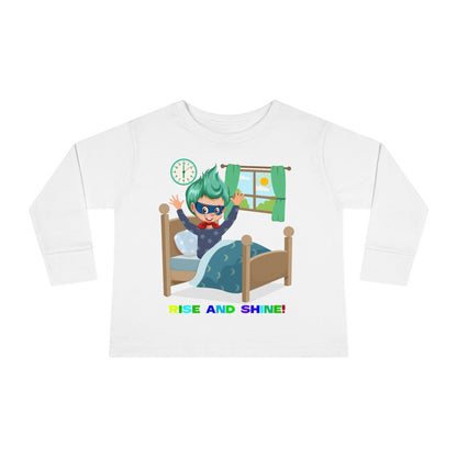 Toddler Long Sleeve Tee - Super kiddo teaches us to wake up early - [[{"value":"Wonderwear Kid"}]]