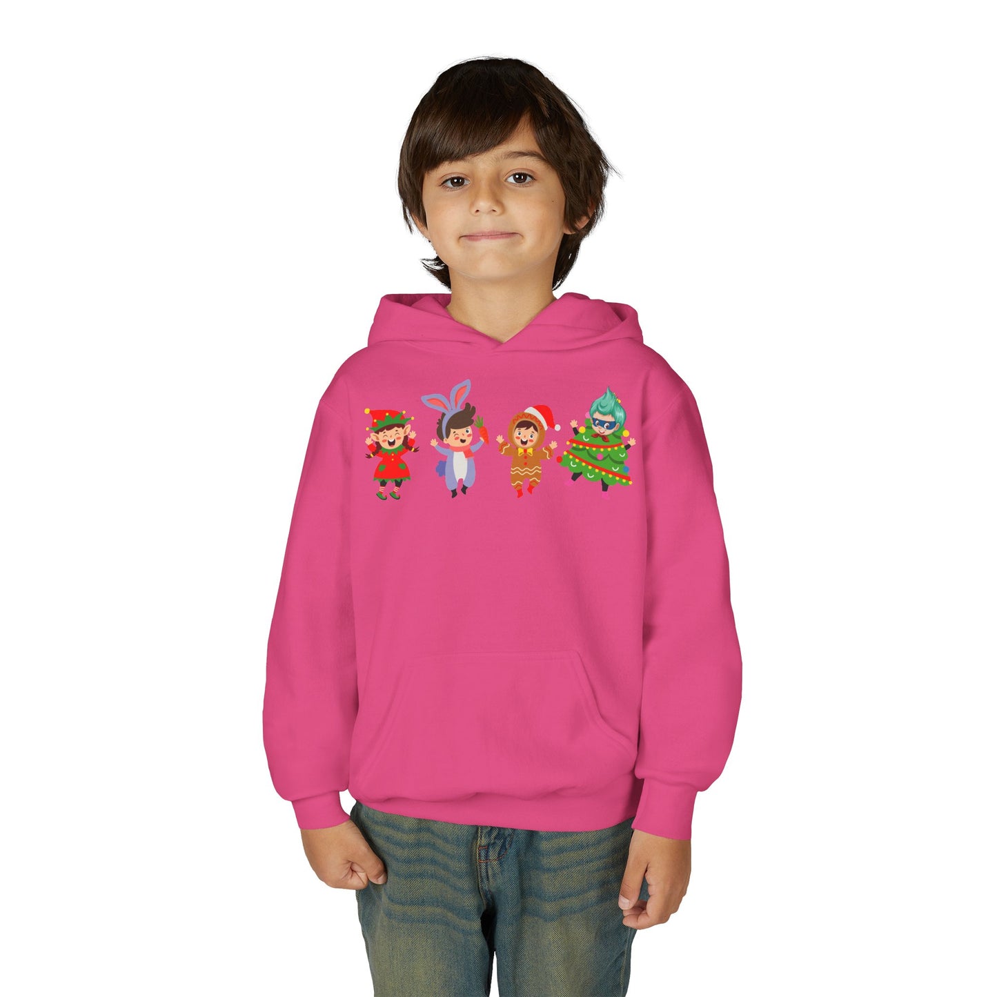 Youth Heavy Blend Hooded Sweatshirt - Super kiddo in christmas tree attire