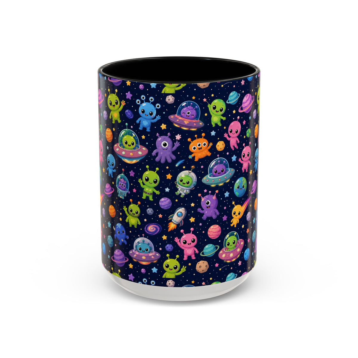 Accent Coffee Mug  (11/15 oz) - Cheerful Cartoon Alien Space
