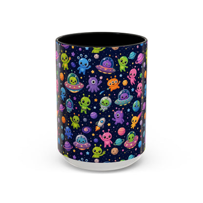 Accent Coffee Mug  (11/15 oz) - Cheerful Cartoon Alien Space