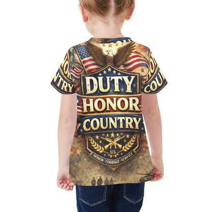 Little Kids' All Over Print Crew Neck T-Shirt - Proud to Serve - Patriot Shirt - Duty Honor Country