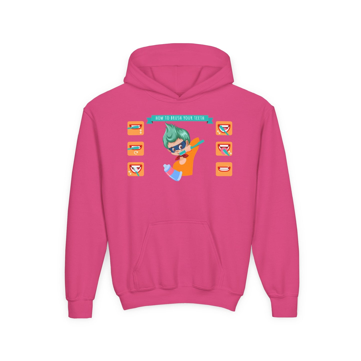Youth Heavy Blend Hooded Sweatshirt - Super kiddo how to brush teeth