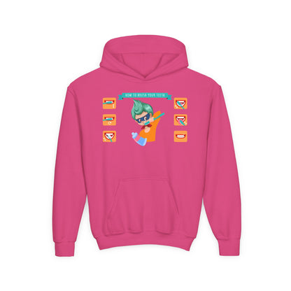 Youth Heavy Blend Hooded Sweatshirt - Super kiddo how to brush teeth - [[{"value":"Wonderwear Kid"}]]