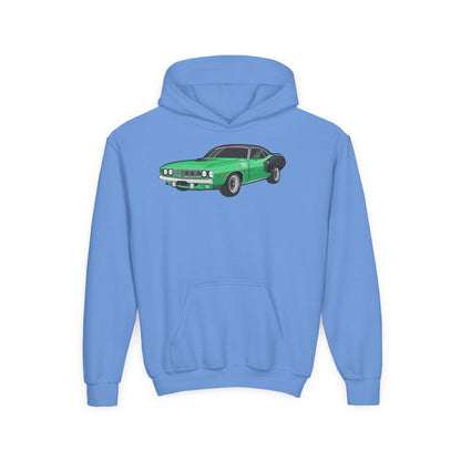 Youth Heavy Blend Hooded Sweatshirt - Vintage green car Printify