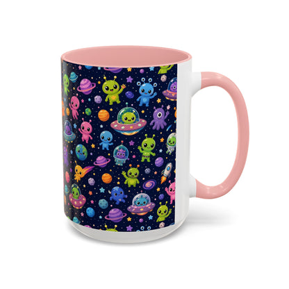 Accent Coffee Mug  (11/15 oz) - Cheerful Cartoon Alien Space