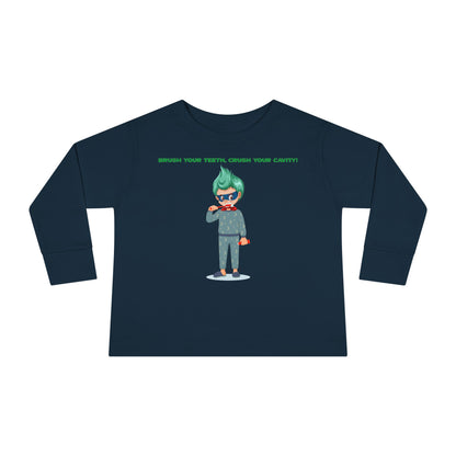 Toddler Long Sleeve Tee - Super kiddo brushing teeth - [[{"value":"Wonderwear Kid"}]]