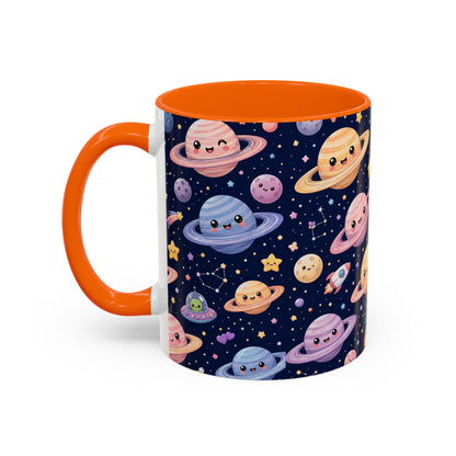 Accent Coffee Mug  (11/15 oz) - Kawaii Saturns in a Starry Space