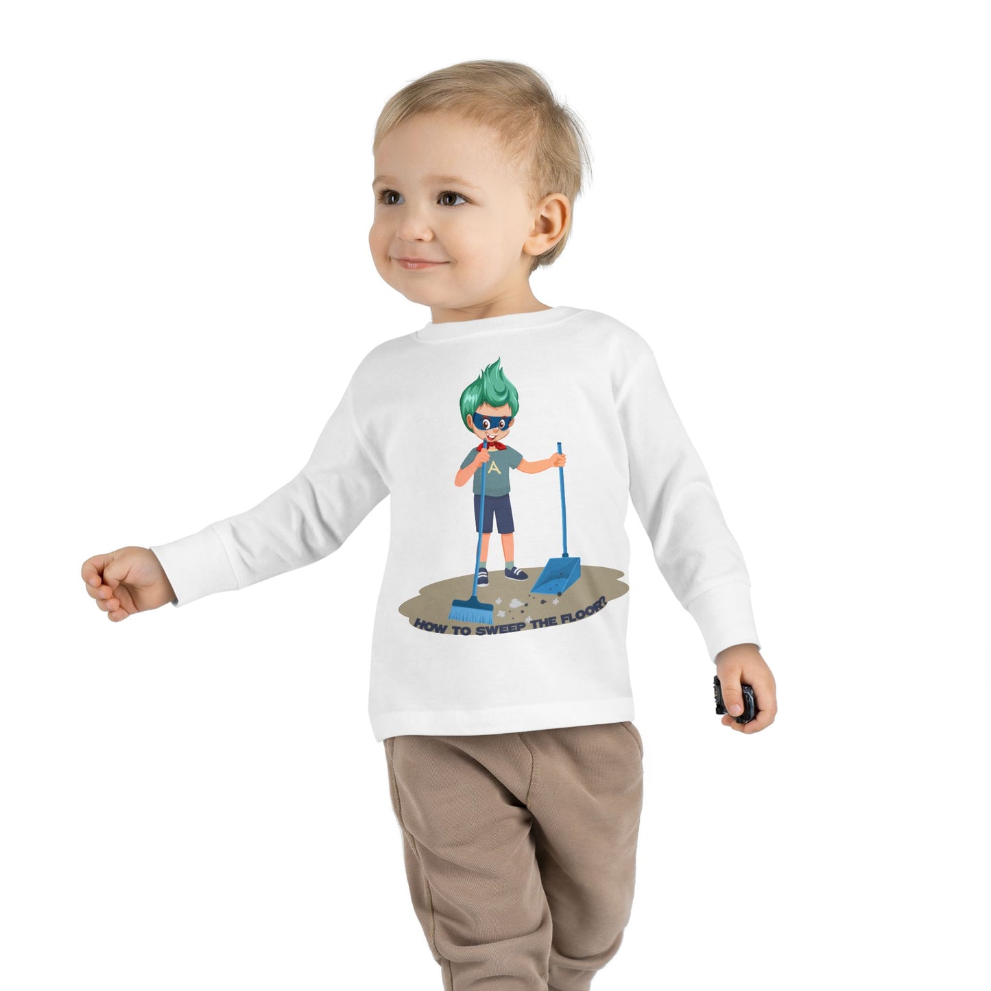 Toddler Long Sleeve Tee - Super kiddo sweeping floor - [[{"value":"Wonderwear Kid"}]]