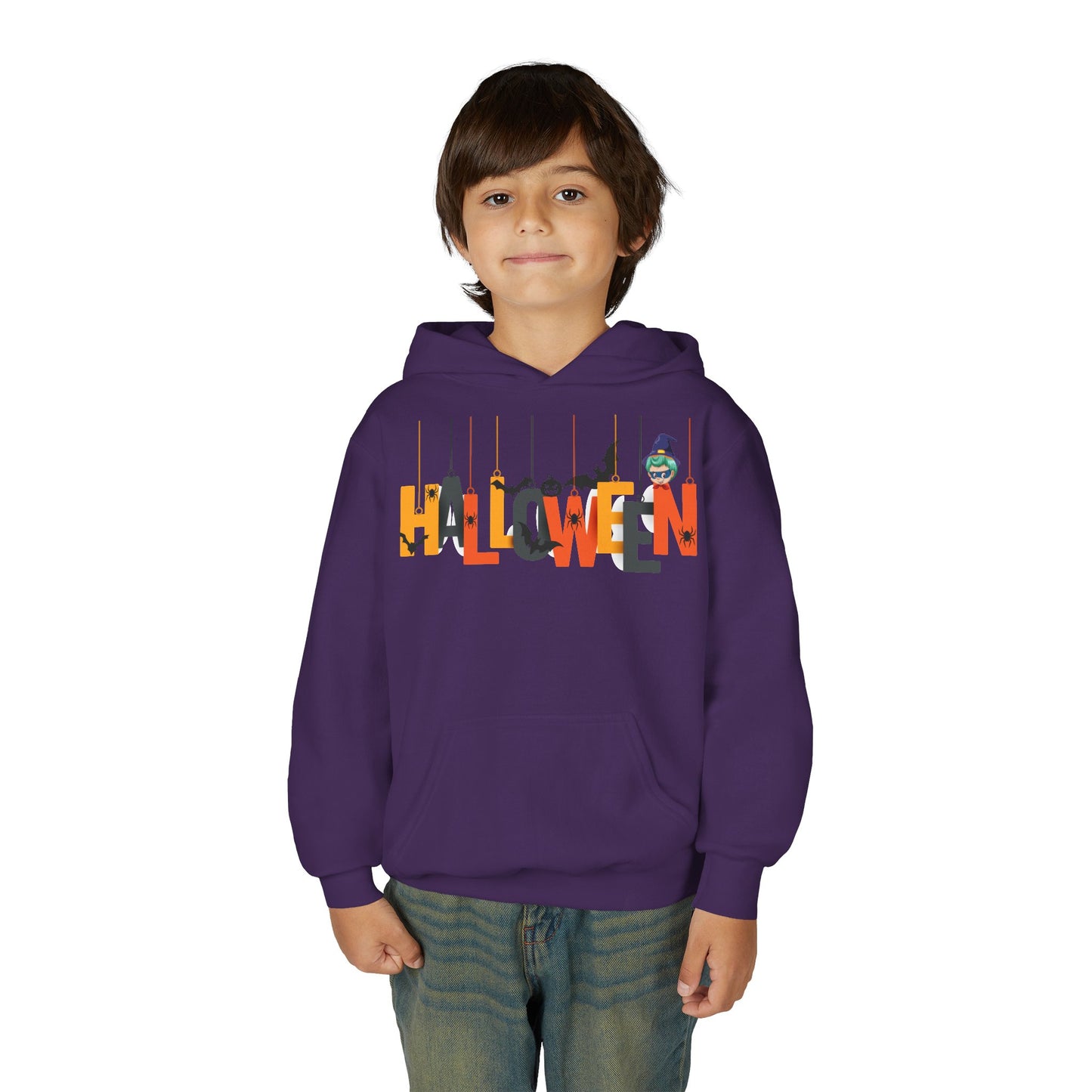 Youth Heavy Blend Hooded Sweatshirt - Holloween hanging letters