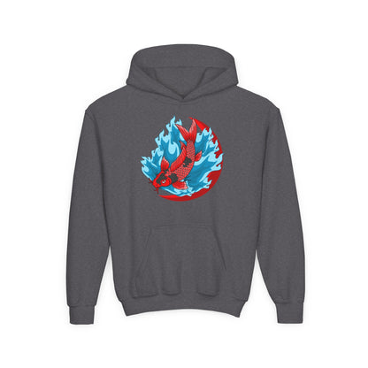 Youth Heavy Blend Hooded Sweatshirt - Red koi Printify