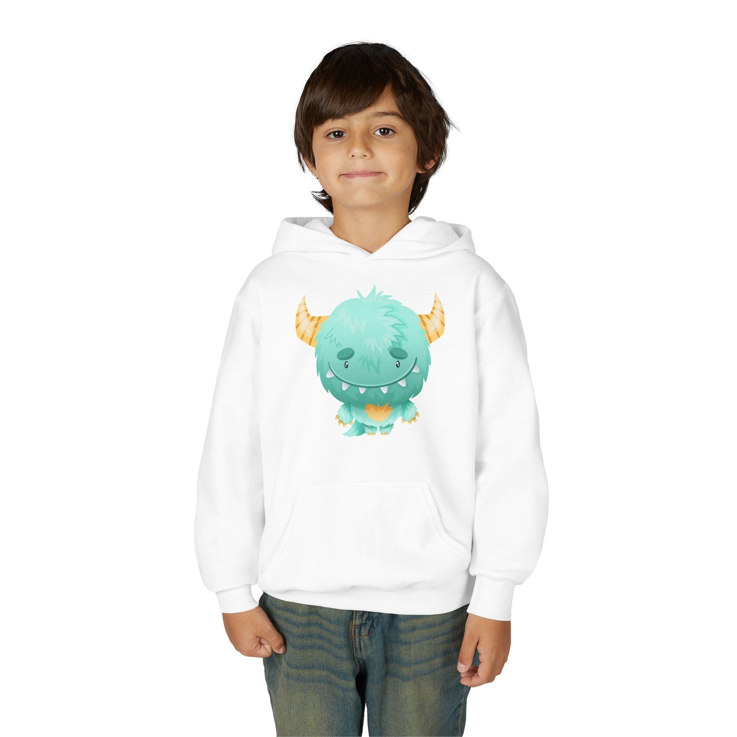 Youth Heavy Blend Hooded Sweatshirt - Cute green baby monster