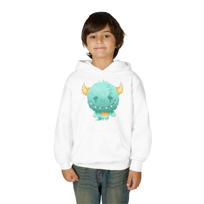 Youth Heavy Blend Hooded Sweatshirt - Cute green baby monster Printify