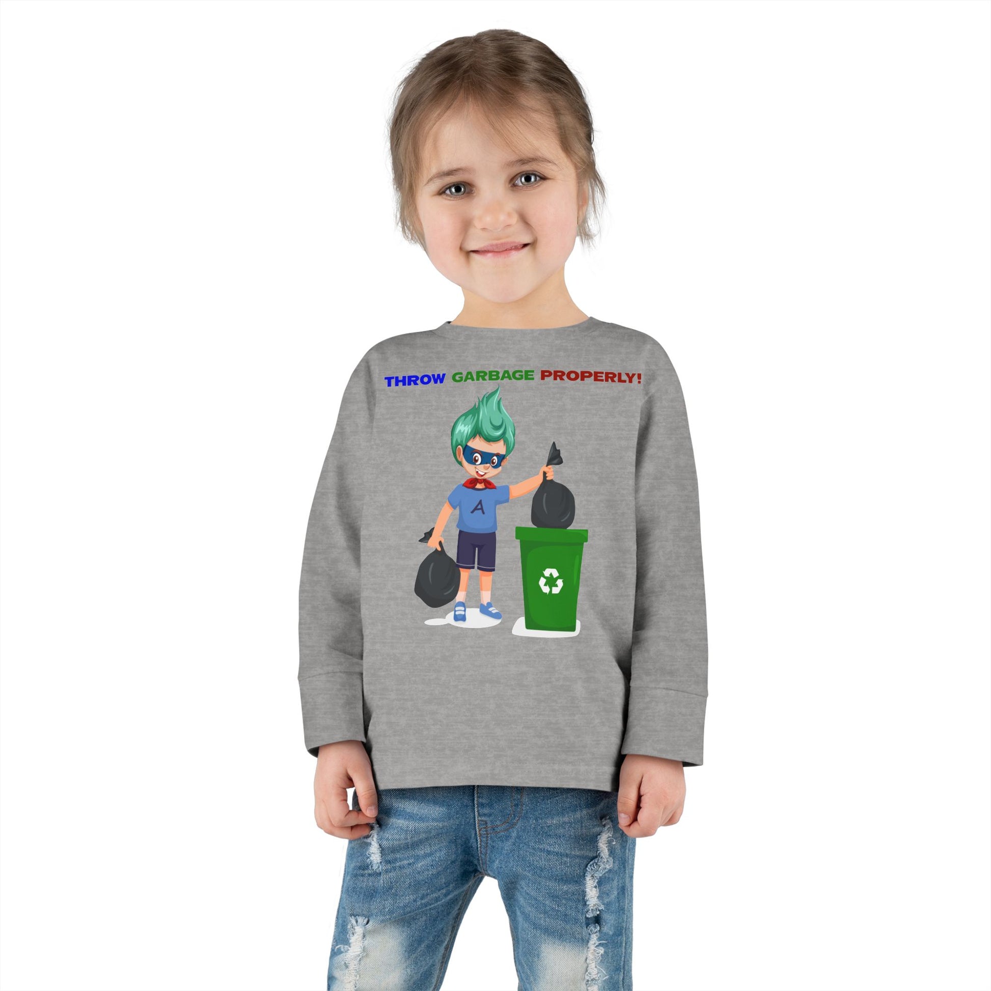 Toddler Long Sleeve Tee - Super kiddo taking trash out - [[{"value":"Wonderwear Kid"}]]