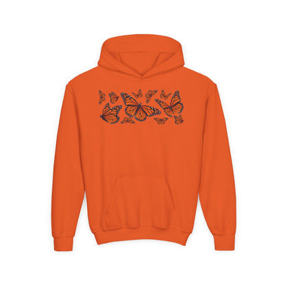 Youth Heavy Blend Hooded Sweatshirt -  Set of orange monarch butterfly Printify