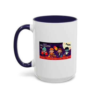 Accent Coffee Mug - Super kiddo with friends on holloween - [[{"value":"Wonderwear Kid"}]]