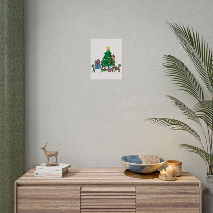 Rolled Posters - Super kiddo putting gifts on christmas tree - [[{"value":"Wonderwear Kid"}]]