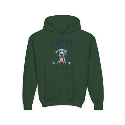Youth Heavy Blend Hooded Sweatshirt - I love my Great Dane Printify