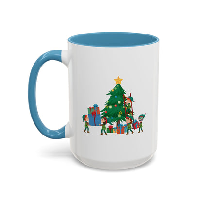 Accent Coffee Mug - Super kiddo putting gifts on christmas tree - [[{"value":"Wonderwear Kid"}]]