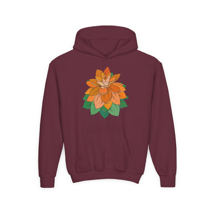 Youth Heavy Blend Hooded Sweatshirt - Orange flower Printify