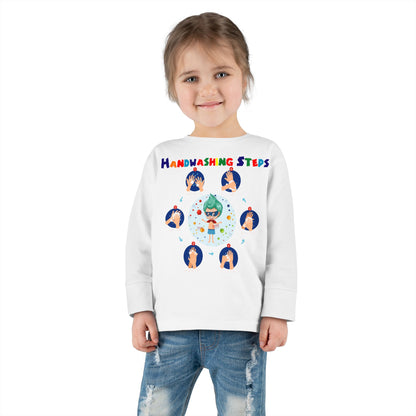 Toddler Long Sleeve Tee - Super kiddo how to wash hand properly - [[{"value":"Wonderwear Kid"}]]