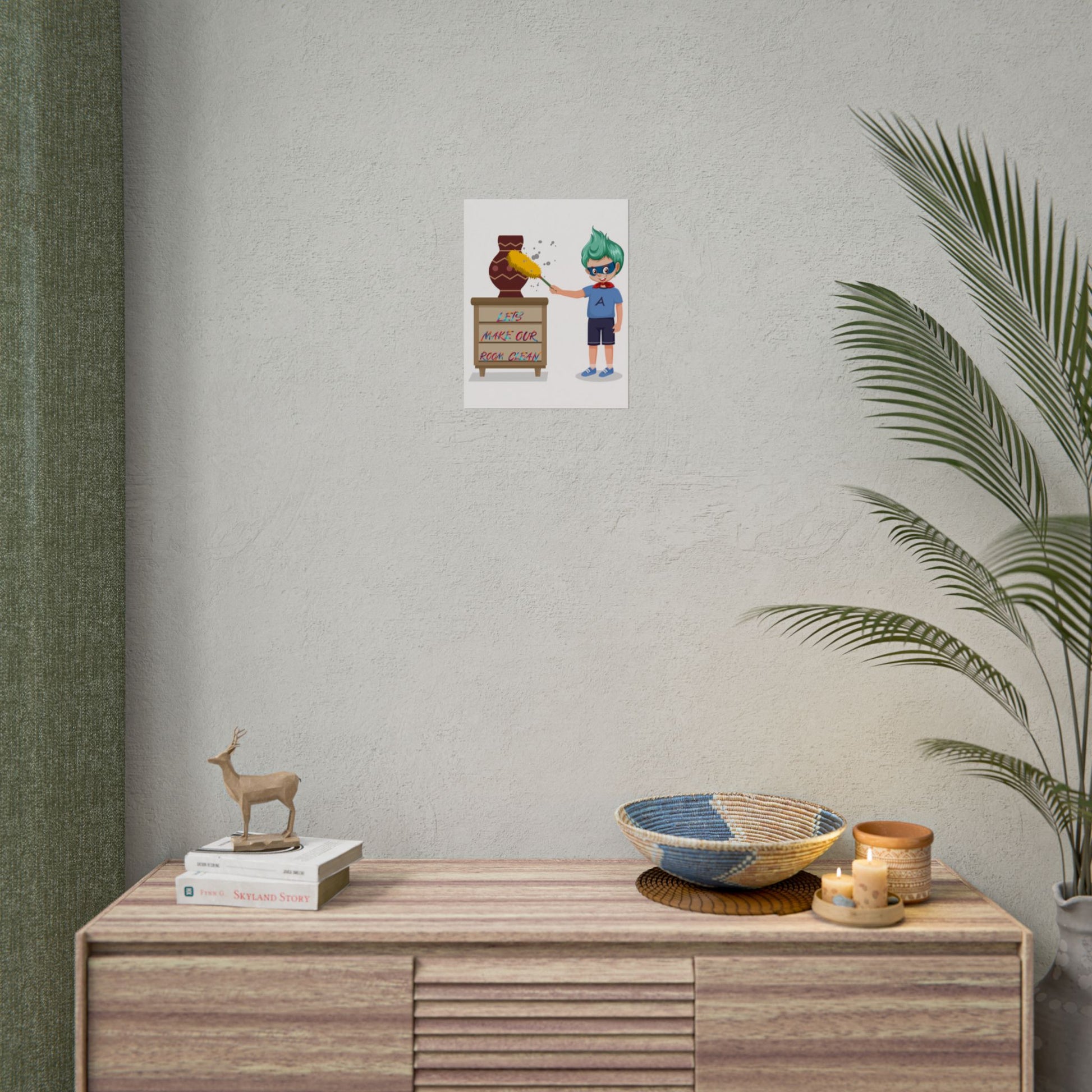 Rolled Posters - Super kiddo cleaning a vase - [[{"value":"Wonderwear Kid"}]]
