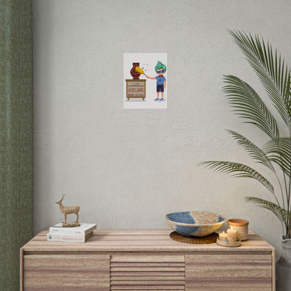 Rolled Posters - Super kiddo cleaning a vase - [[{"value":"Wonderwear Kid"}]]