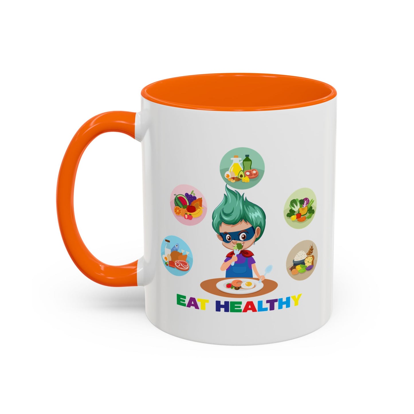 Accent Coffee Mug - Supper kiddo showing healthy food to eat