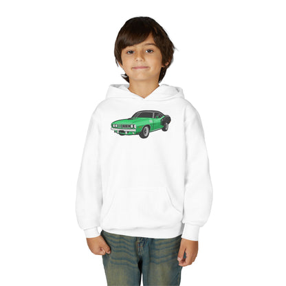 Youth Heavy Blend Hooded Sweatshirt - Vintage green car Printify