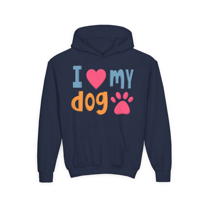 Youth Heavy Blend Hooded Sweatshirt - I love my dog Printify