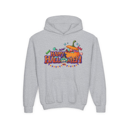 Youth Heavy Blend Hooded Sweatshirt - Happy halloween banner Printify