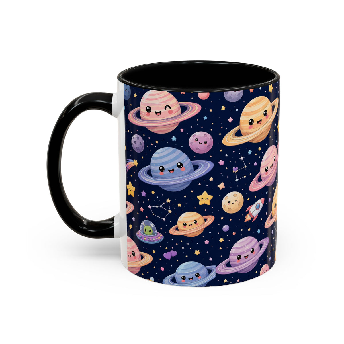 Accent Coffee Mug  (11/15 oz) - Kawaii Saturns in a Starry Space