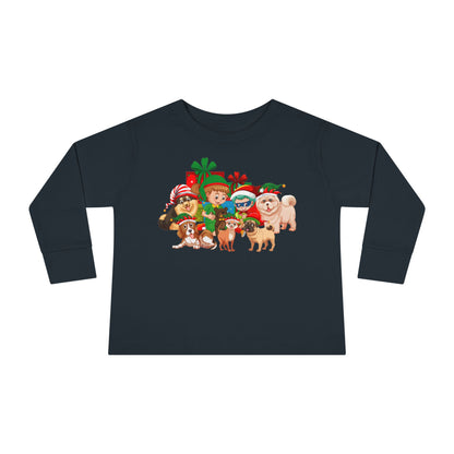 Toddler Long Sleeve Tee - Christmas with super kiddo pet friends without text - [[{"value":"Wonderwear Kid"}]]