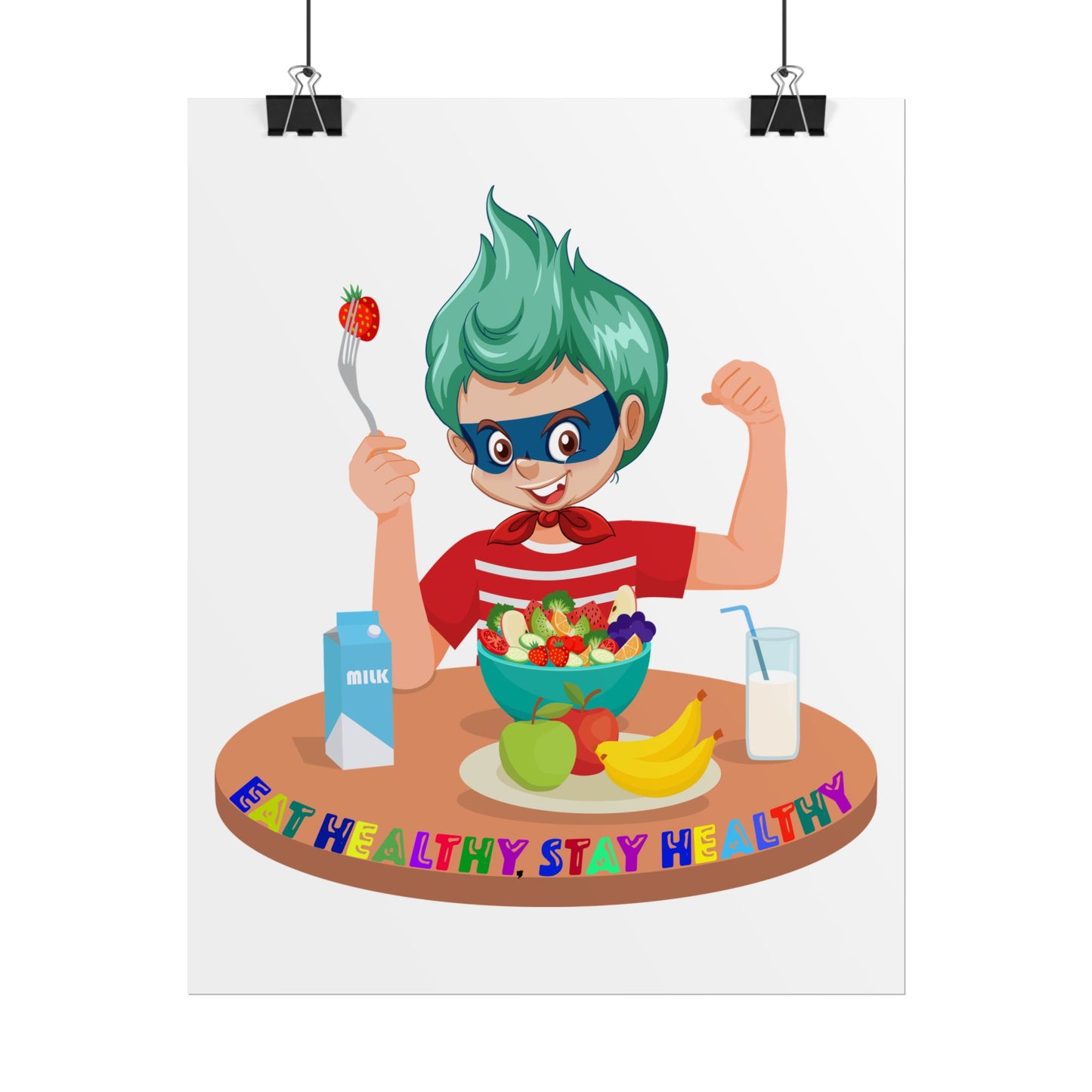 Rolled Posters - super kiddo eating healthy food - [[{"value":"Wonderwear Kid"}]]