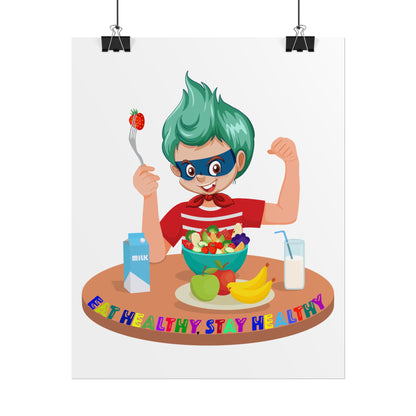 Rolled Posters - super kiddo eating healthy food - [[{"value":"Wonderwear Kid"}]]