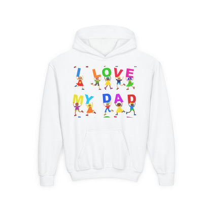 Youth Heavy Blend Hooded Sweatshirt - Kids showing i love my Dad Printify