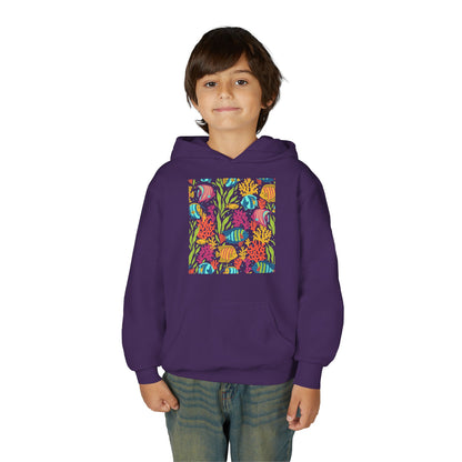 Youth Heavy Blend Hooded Sweatshirt - Colorful tropical corals Printify