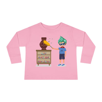 Toddler Long Sleeve Tee - Super kiddo cleaning a vase - [[{"value":"Wonderwear Kid"}]]