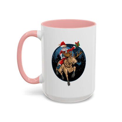 Accent Coffee Mug - Super kiddo riding a reindeer - [[{"value":"Wonderwear Kid"}]]