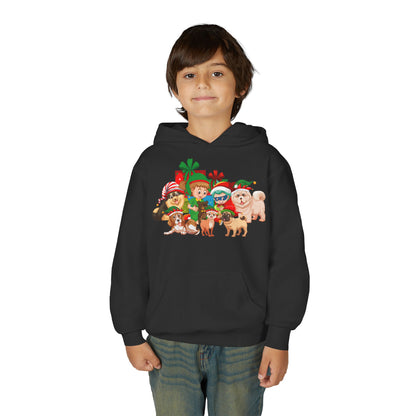 Youth Heavy Blend Hooded Sweatshirt - Christmas with super kiddo pet friends without text - [[{"value":"Wonderwear Kid"}]]